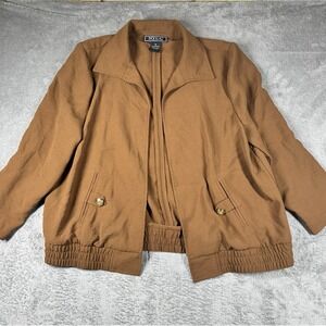 NYCC New York Clothing Co Brown Open Front Jacket Womens M Gold Button